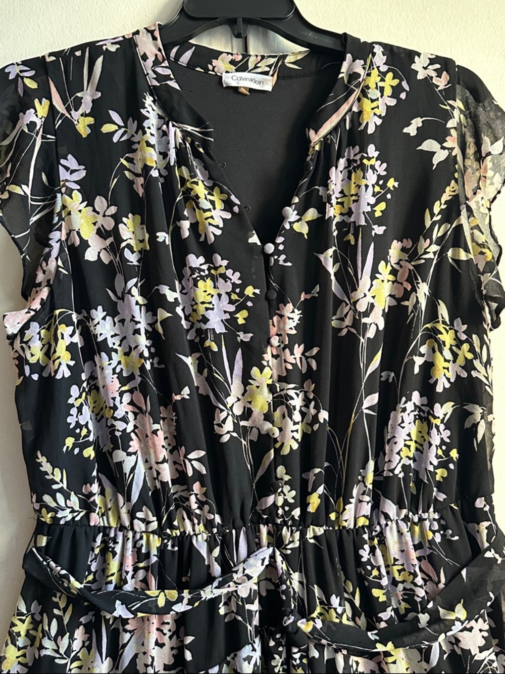 Calvin Klein Black Floral Tiered Dress - Picture 2 of 8